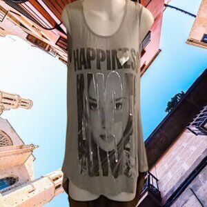 Happiness It Is Hip Tank Top Shirt Size Small Flowy Mesh Back